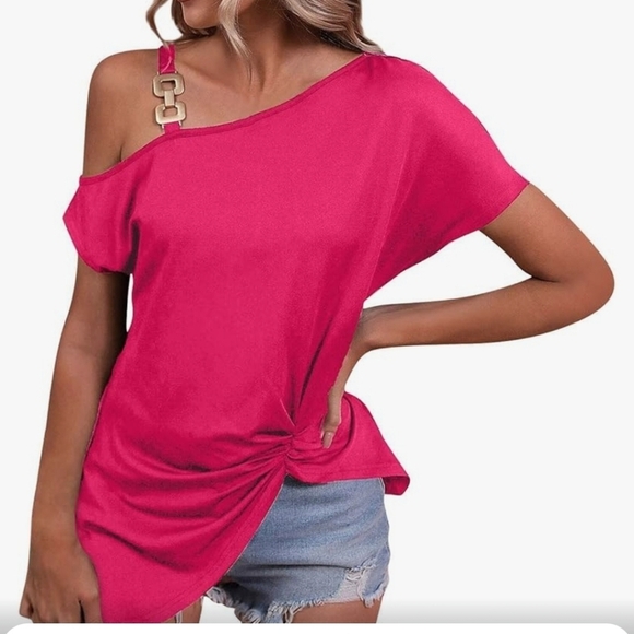 Source Unknown Tops - Off The Shoulder Tops for Women Summer Sexy Chain Strap Batwing Sleeve Tee